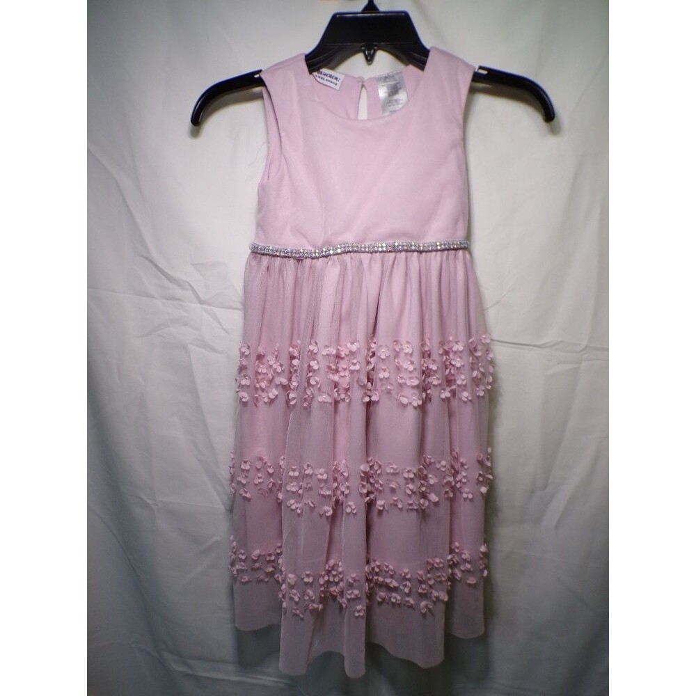 Blueberi Boulevard Girls Pink Floral Tulle Party Dress Rhinestone Waist S